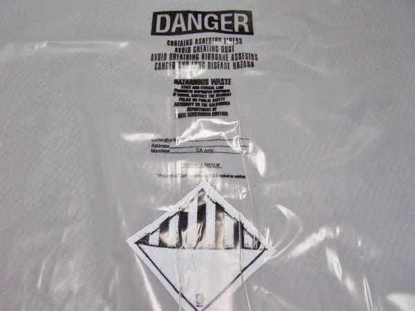 trash bag with asbestos warning